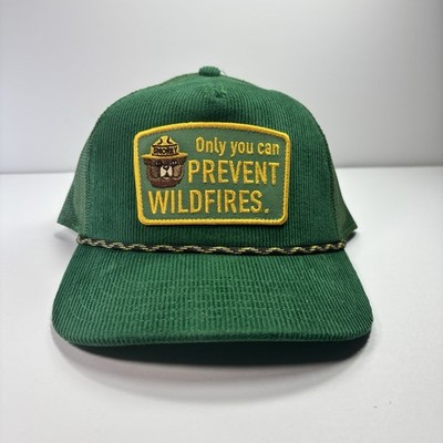 Smokey Bear Cap Hat Only You Can Prevent Wildfires Vintage Style Corduroy Green