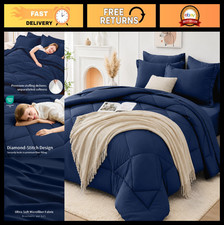 Luxury King Size Comforter Set 7 Pieces - Soft All Season Bedding, Navy Blue