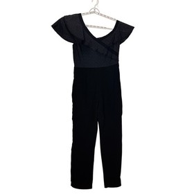 Gianni Bini Black Eyelet Ruffle Off Shoulder Slim Leg Jumpsuit Size L New