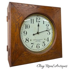 antique double sided oak railroad bank clock Lockwood Almquist NY 1890 master