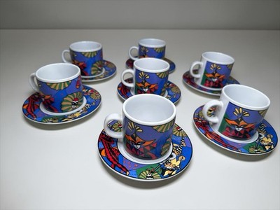 Sakura Verona 1993 Sue Zipkin Demitasse Espresso Cup Saucer Set 7 Vintage 