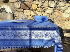Tischdecke Baumwolle blau wei&szlig; Blumen Provence Esszimmer K&uuml;che Terrasse Garten