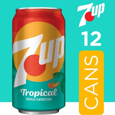 7UP Tropical Caffeine Free Lemon Lime Mango Peach Soda Pop, 12 fl oz, 12 Pack Ca