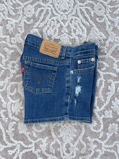 NWOT Levi  s Mini Mom Girls Shorts 6X Medium Wash Adjustable Waist Stretch Denim