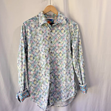 Robert Graham Shirt Mens Medium Purple Blue Abstract Flip Cuff All over print