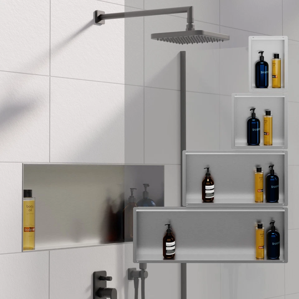 HAGO® DIY Duschnische Edelstahl gebürstet rahmenlos Unterputz Duschregal Wand