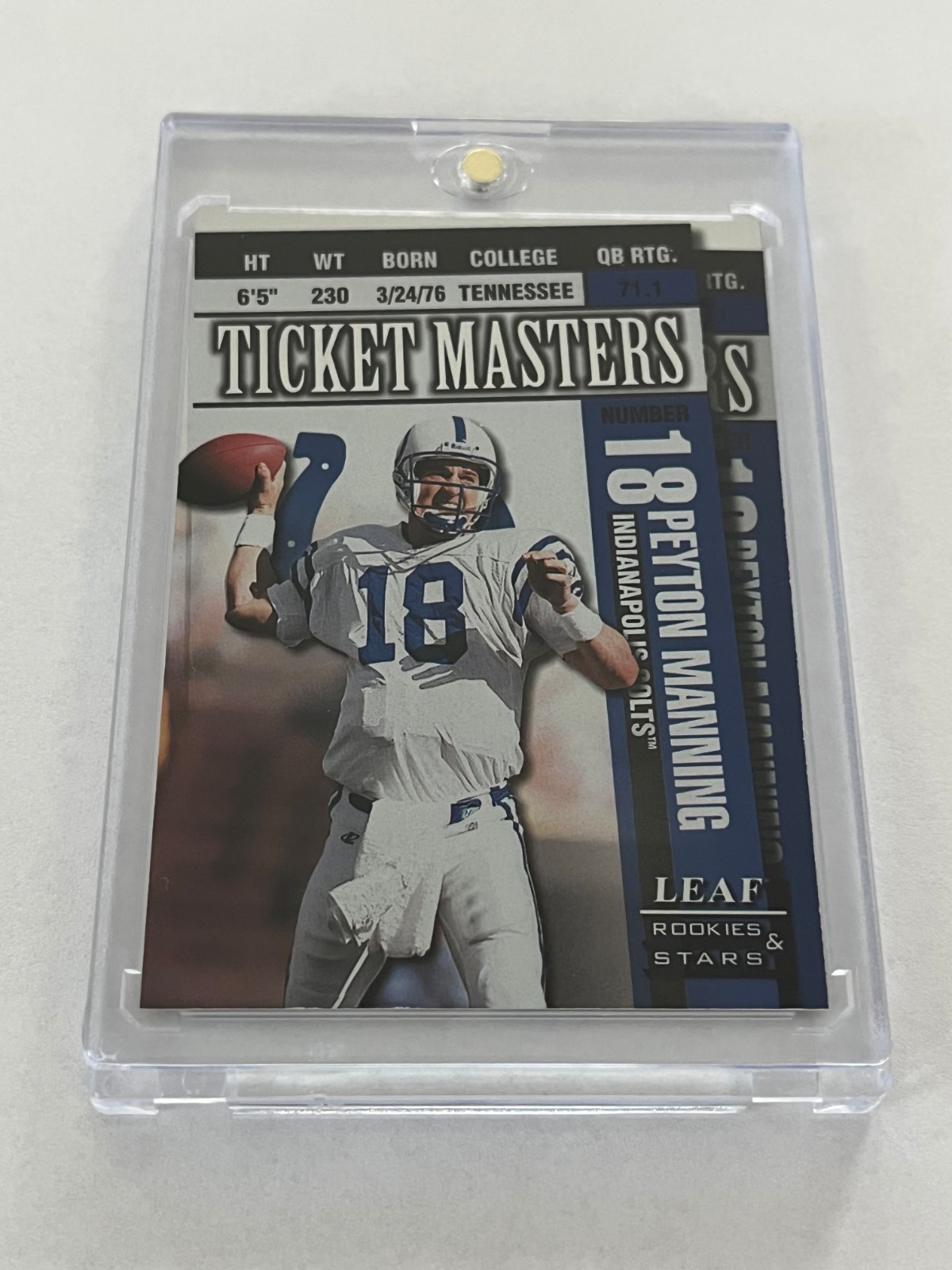 Peyton Manning 1998 Leaf Rookies and Stars Ticket Masters card 2427/2500