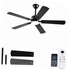 52 inch Modern Ceiling Fans with Lights APP/Remote Control, Low 52inch Black