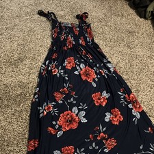 WinWin Women’s S-M Floral Smocked Tie Strap Sleeveless Maxi Dress