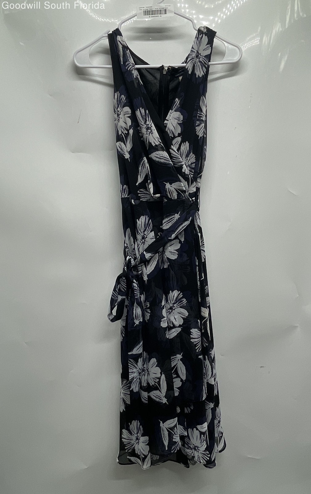Tommy Hilfiger Womens Black Floral V-Neck Sleeveless Fit & Flare Dress Size 8