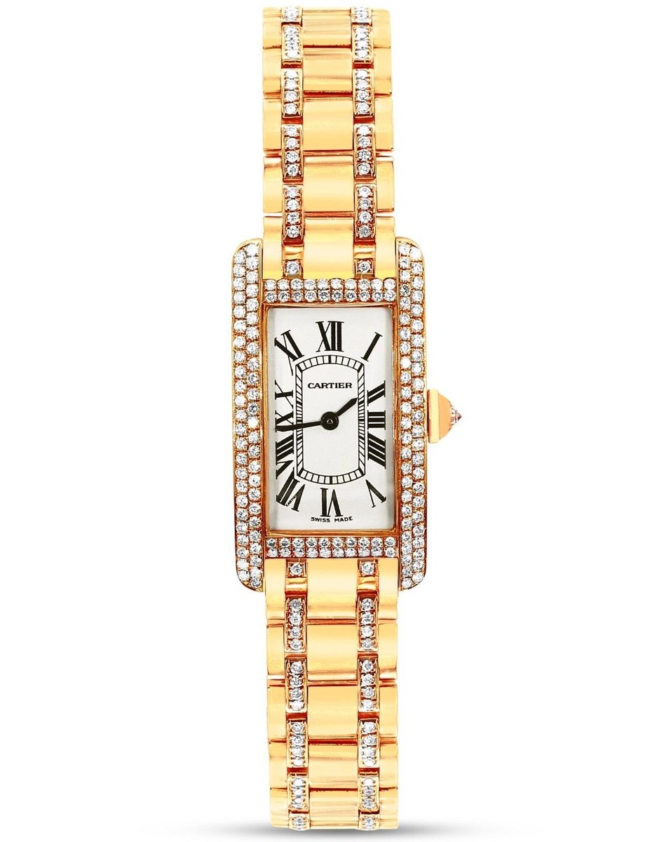 Cartier Tank Américaine Diamond Bezel Quartz 18K Gold Watch | eBay