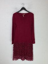 White Stuff Burgundy Knit Lace Hem Dress Long Sleeve Round Neck Pull On UK 12