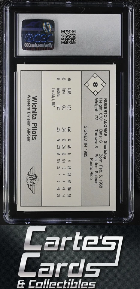 Roberto Alomar 1987 Feder Texas League All Stars #8 Wichita Pilots Salón de la fama CGC 9 Foto 2 de 2