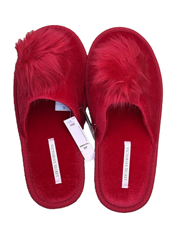 New Victoria's Secret Sleep Pom-Pom Slippers Slides Red size S 5-6 - Picture 9 of 9