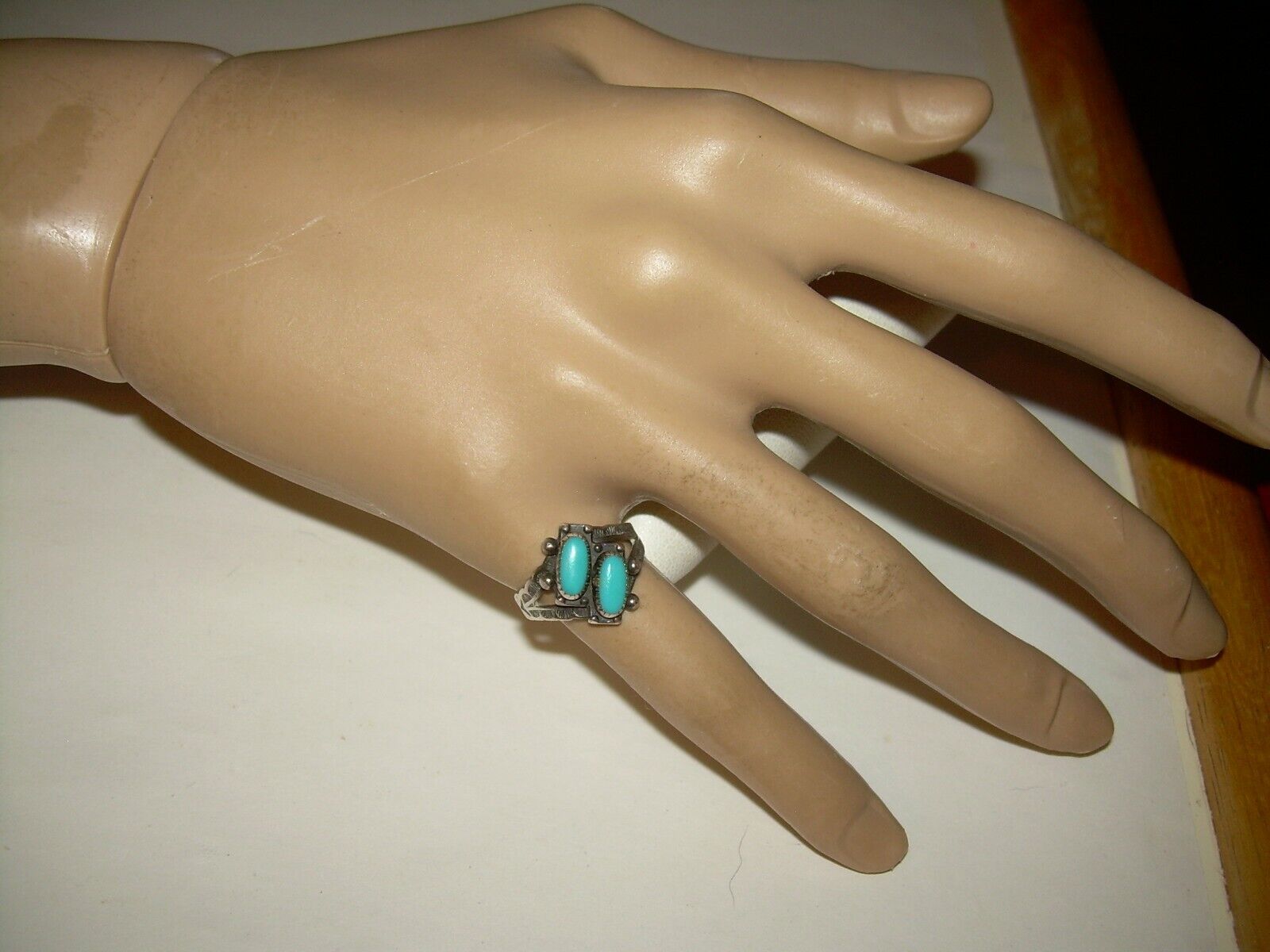 Sterling Southwestern Double Stone Turquoise Ring… - image 10