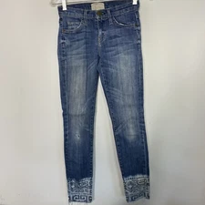 Current Elliott Skinny Jeans Size 23 Blue Denim Distressed Stretch Raw Hem