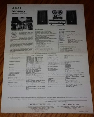X-1650 AKAI REEL TO REEL MACHINE RECORDER PLAYER sales flyer