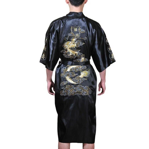 Mens Satin Chinese Dragon Kimono-Silk Bathrobe Pajamas Sleepwear Gown Bath Robe - Imagen 23 de 49