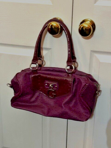 GUESS Purple Ostrich Vegan Leather Satchel Purse EUC