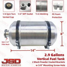 ☀Universal Vertical Fuel Tank Gas Tank 8x14 2.9 Gallons 1/4'' NPT Spun Aluminum☀