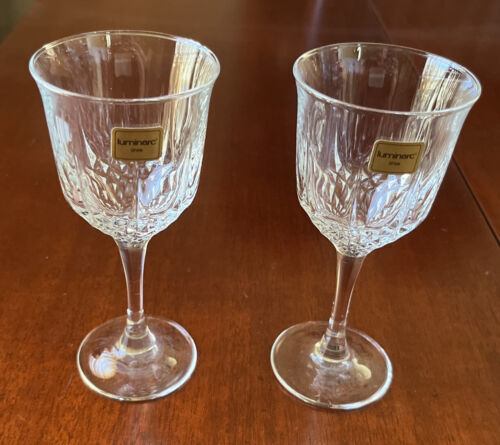Set of  2 Luminarc Lead Crystal Wine Water Goblet Stemware 6 1/2' Made in Spain - Picture 1 of 8