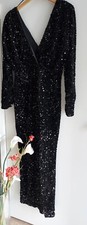 Fashion Nova Size L Black Velvet Sequins Long Dress