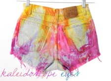 Vtg LEVIS High Waist Colorful Marbled Tie Dye Destroyed Cut Off Shorts XS