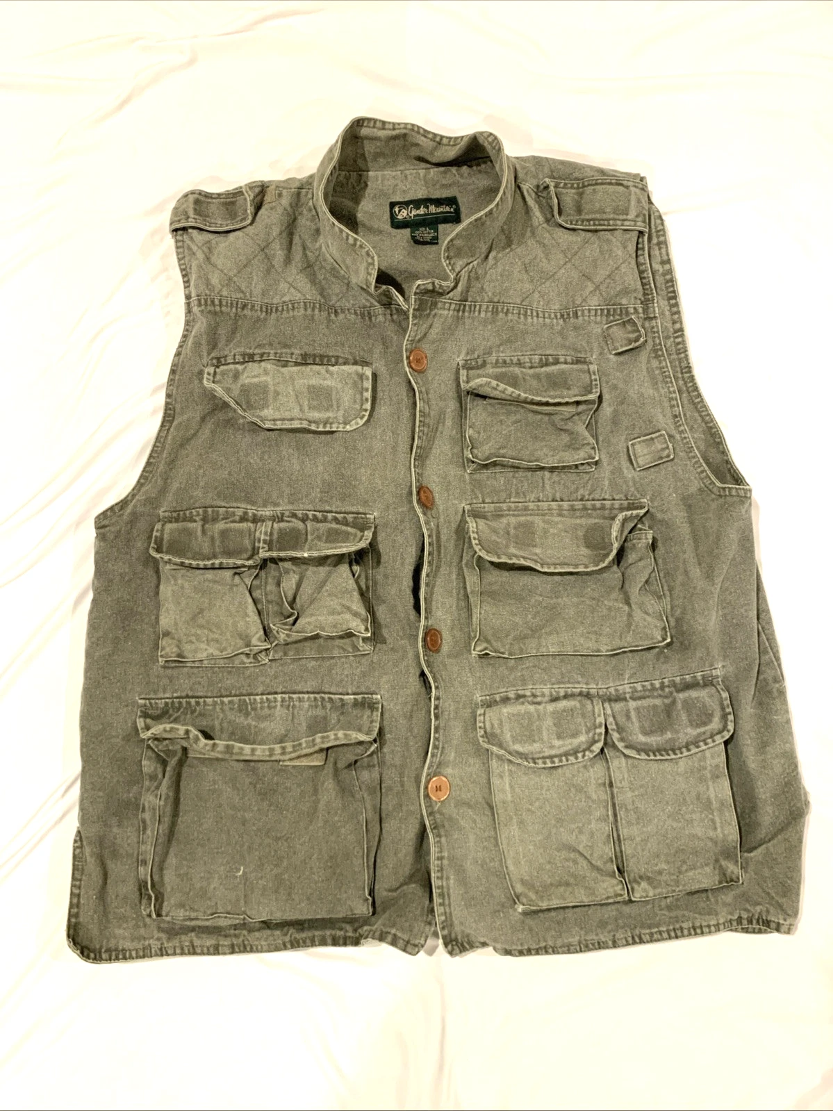 VTG Gander Mountain Canvas Hunting Fishing Game Vest Grunge 90s Men's L Green