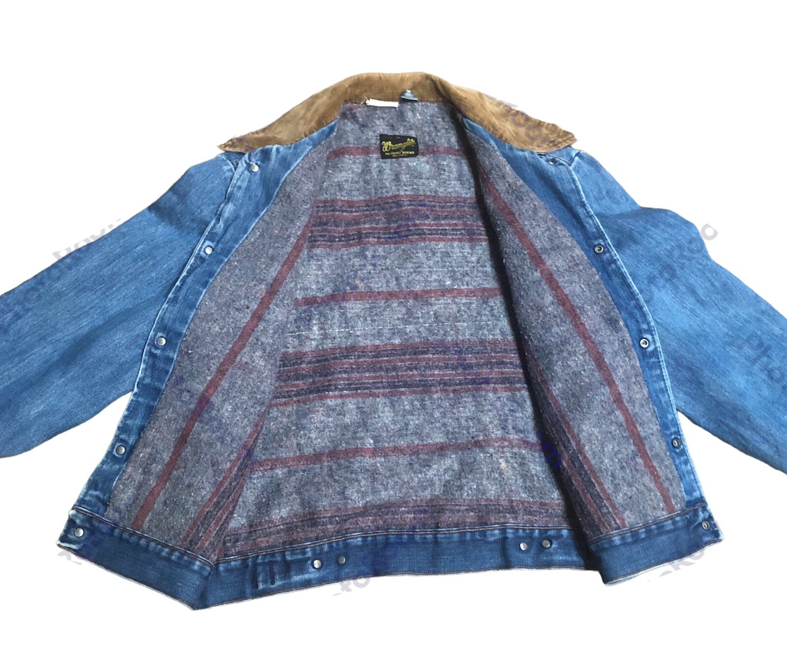 VTG Wrangler Blanket Lined Denim Trucker Jacket Corduroy Collar