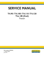 New Holland T4.90, T4.100, T4.110, T4.120 Tier 4b Tractor Service Manual Repair