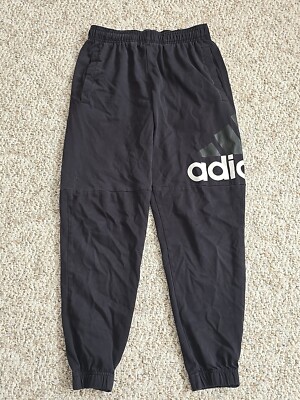 Adidas Joggers Mens Small Black Tapered Sweatpants Spellout Pull On Lightweight