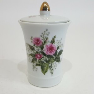 Chinese White Glazed Porcelain Covered Floral Rose Flower Tea Cup 2634 Lid Pink