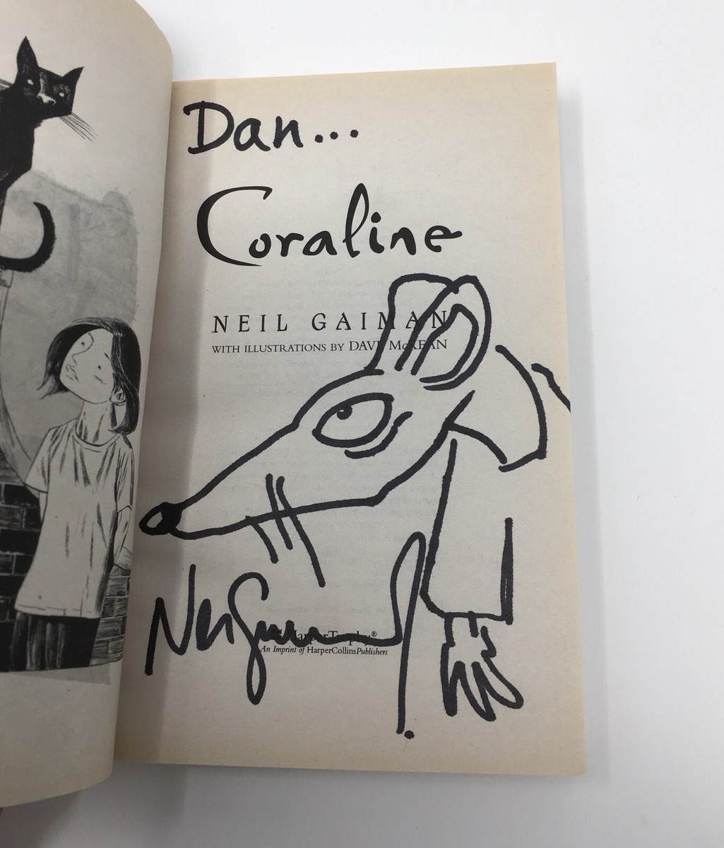 Coraline Rat Drawing/ Signed by Neil Gaiman First Harper 2003
