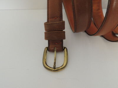 Mens Vintage Brown Leather Belt 40 Full Grain Cowhide Gold  display picture 2