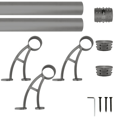 2'' OD Dark Gray Stainless Steel Tubing Bar Wall Mount Foot Rail Kit Combo - FEC