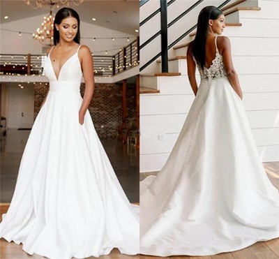 spaghetti strap simple wedding dress