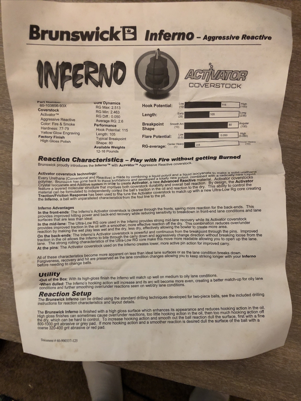 15 Lb Original Brunswick Inferno bowling ball New NIB