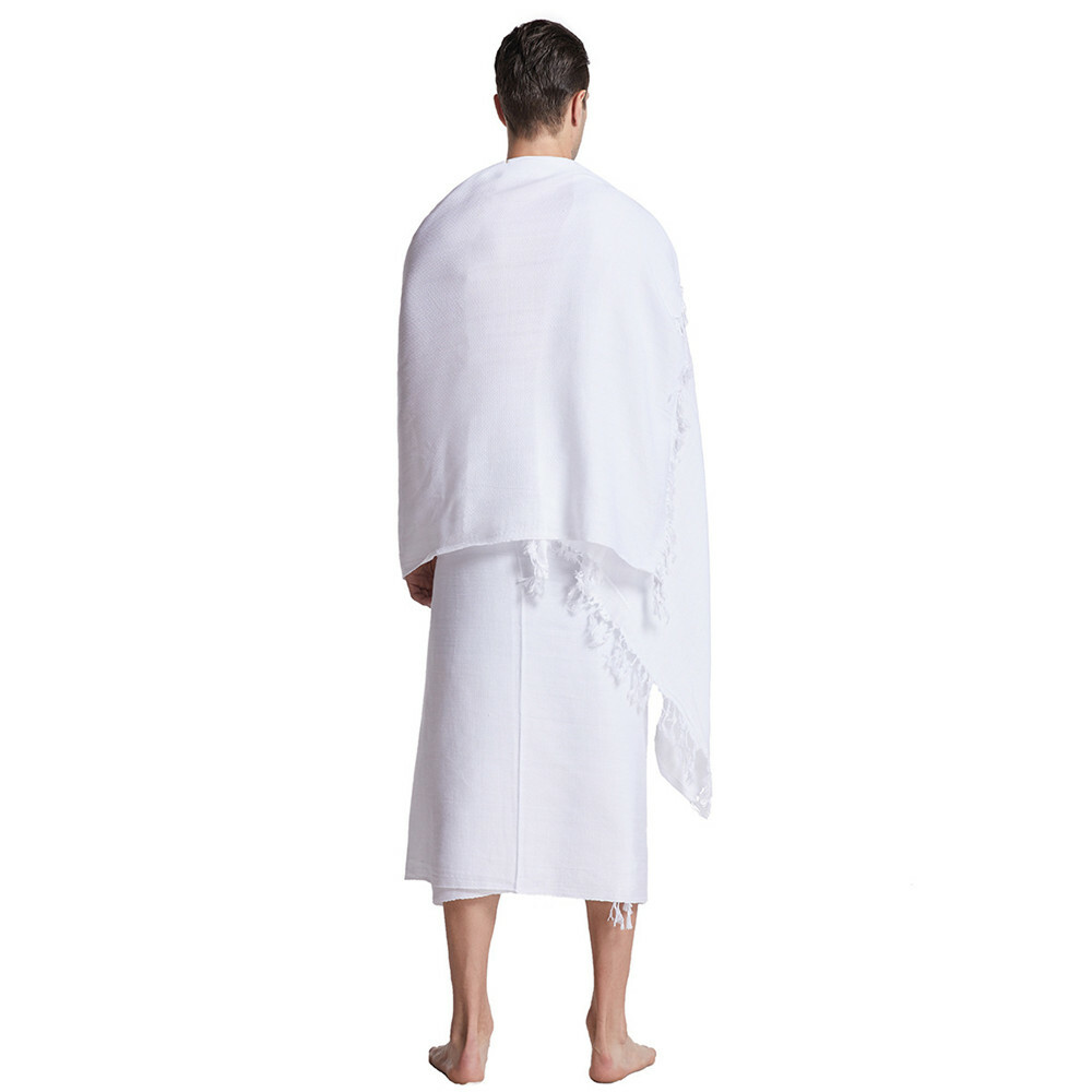 Muslim 2-Piece Ihram Towel Set For Hajj & Umrah – Men’s Arabic White Ihram Garments