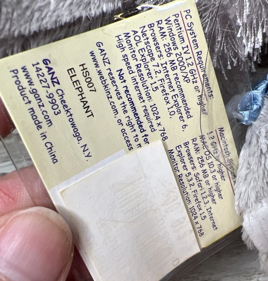 🐘 New Old Stock Webkinz Elephant - Lil'Kinz Ganz Brand 5" Tall Retired HS007 - Image 3 of 4