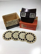 Viewmaster 3-Dimension Viewer Brown Original Box Plus 4 Reels Bakelite