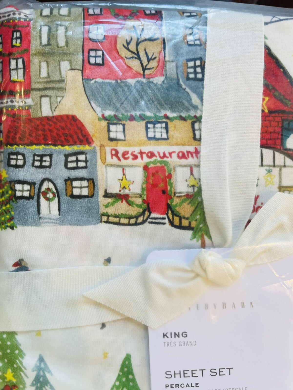 Pottery Barn Christmas In The City King Sheet Set Organic Percale COTTON Bedding eBay