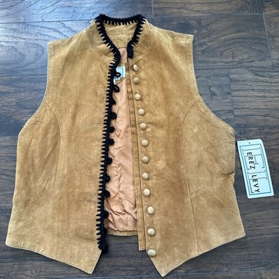 Vintage Erez Levy Brown Leather Western Horse Vest Ranch Rodeo USA Small Medium
