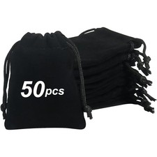 Elegant 50pcs Black Velvet Drawstring Bags   Perfect for Jewelry and Gifts