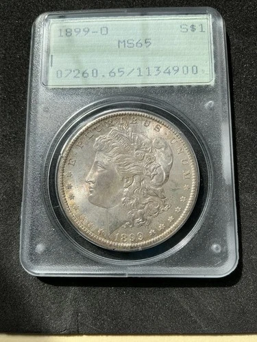 1899 O Morgan Dollar PCGS MS65 Rattler Holder