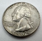 1962 Denver Mint USA Washington Quarter Dollar 90% Silver 25c Coin Mint D B20