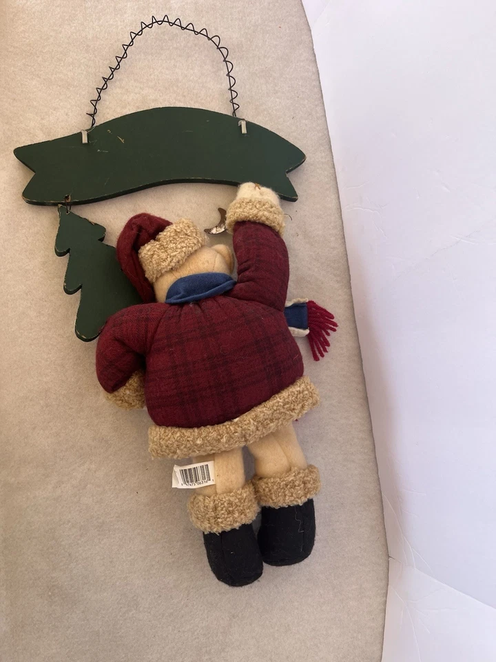 Vintage Country Christmas Welcome Sign Plush Bear Wall Hanging Winter Decor - Image 4 of 4