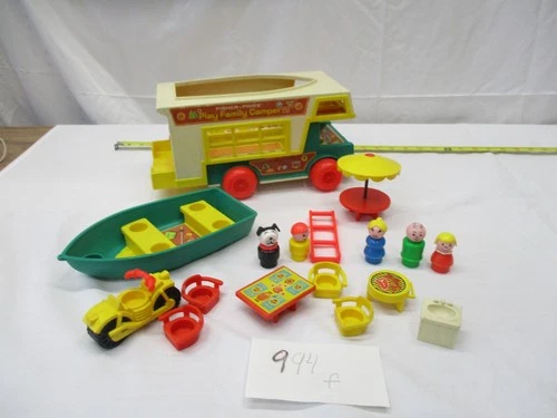Vintage Fisher Price Little People Play Family 994 f Camper truck Lot Camping