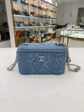 Chanel 23P Vanity Case Camellia Denim Adjustable Silver Heart Chain[Duties Paid]