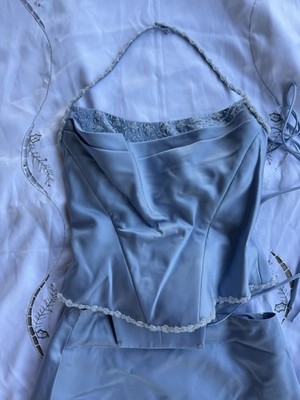 VINTAGE~ GORGEOUS~ BLUE BEADED~100% SILK HALTER CORSET AND SKIRT SET    