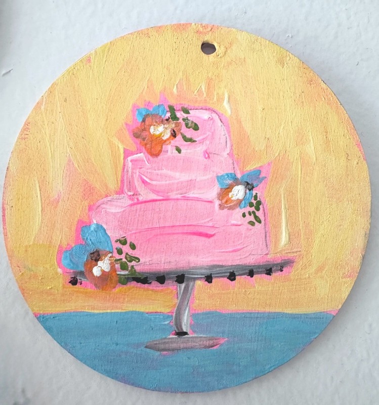Original Mini Painting Cake, abstract, Whimsical, Acrylic, wood, Impasto,3.5"